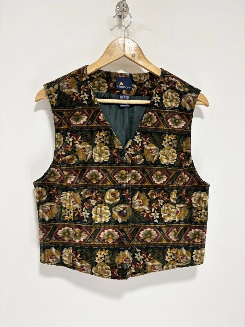Lizsport style vintage floral tapestry corduroy vest